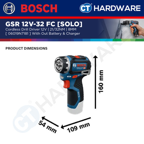 Bosch PRO GSR 12V-32 FC Cordless Screwdriver 12V 06019N7181 (Body Only | 2-Battery)