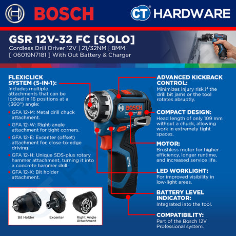 Bosch PRO GSR 12V-32 FC Cordless Screwdriver 12V 06019N7181 (Body Only | 2-Battery)
