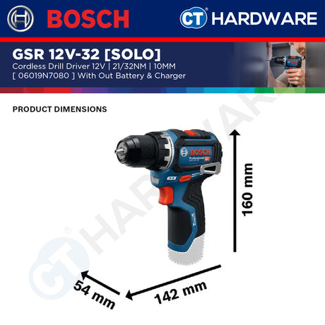 Bosch PRO GSR 12V-32 Cordless Drill Driver 12V 06019N7080 (Body Only | 2-Battery)
