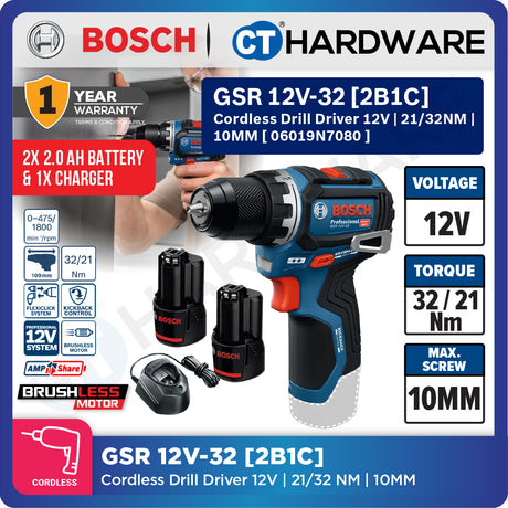 Bosch PRO GSR 12V-32 Cordless Drill Driver 12V 06019N7080 (Body Only | 2-Battery)