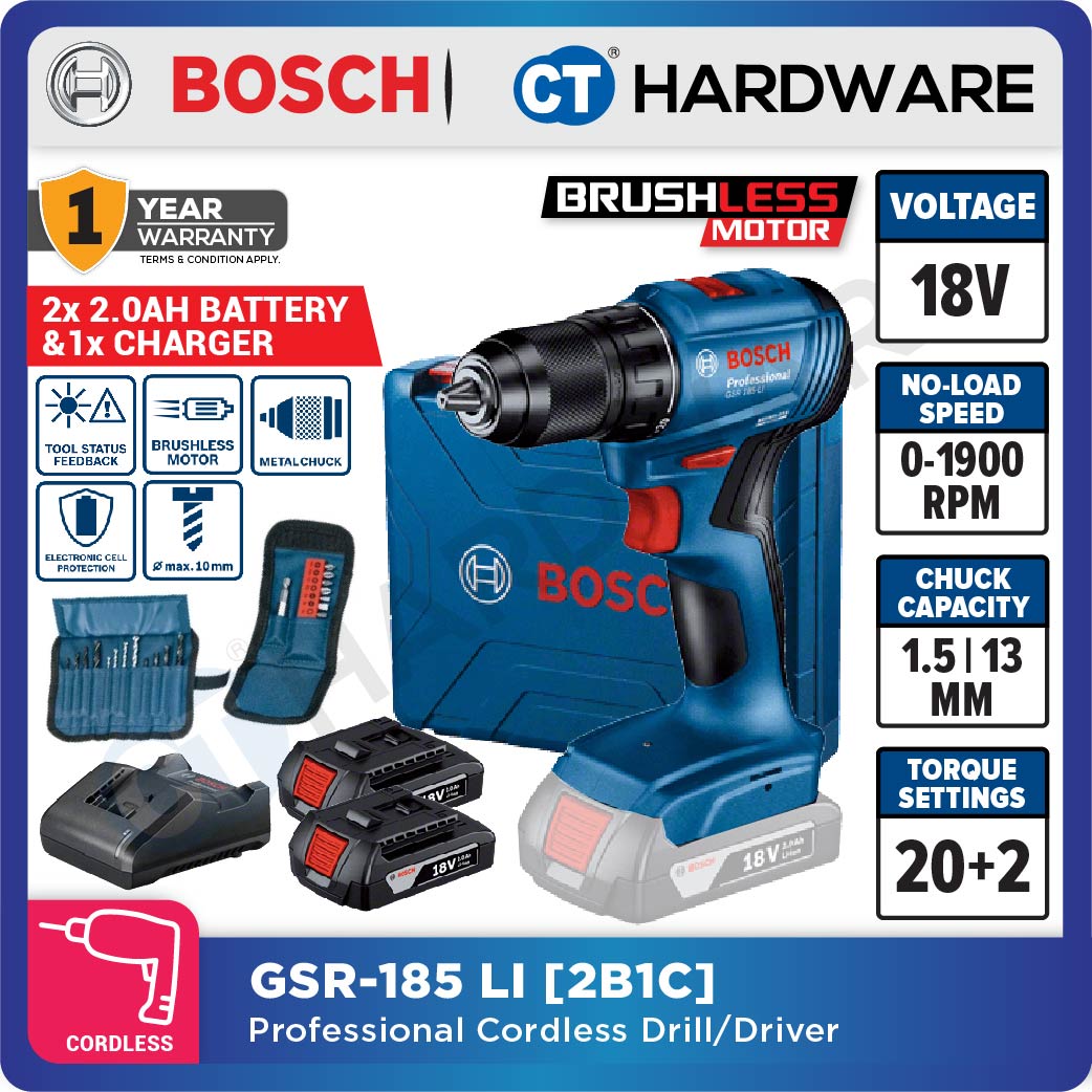 Bosch GSR 185-LI Professional Cordless Brushless Drill/Driver 18V [06019K30L2 | GSR185LI]