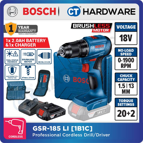 Bosch GSR 185-LI Professional Cordless Brushless Drill/Driver 18V [06019K30L2 | GSR185LI]