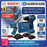 Bosch PRO GSR18V-52 Cordless BL Screwdriver 18V, 13MM, 70NM, Replace GSR180-LI, GSR18V52