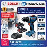 Bosch GSR18V65 Cordless BL Screw Driver 18V | 13 MM | 65/31NM Come with 2x 2.0Ah 18V Battery & Charger