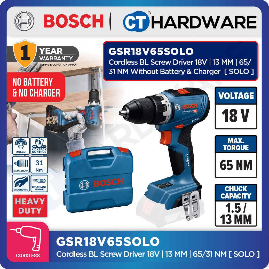 Bosch GSR18V65 Cordless BL Screw Driver 18V | 13 MM | 65/31NM Come with 2x 2.0Ah 18V Battery & Charger