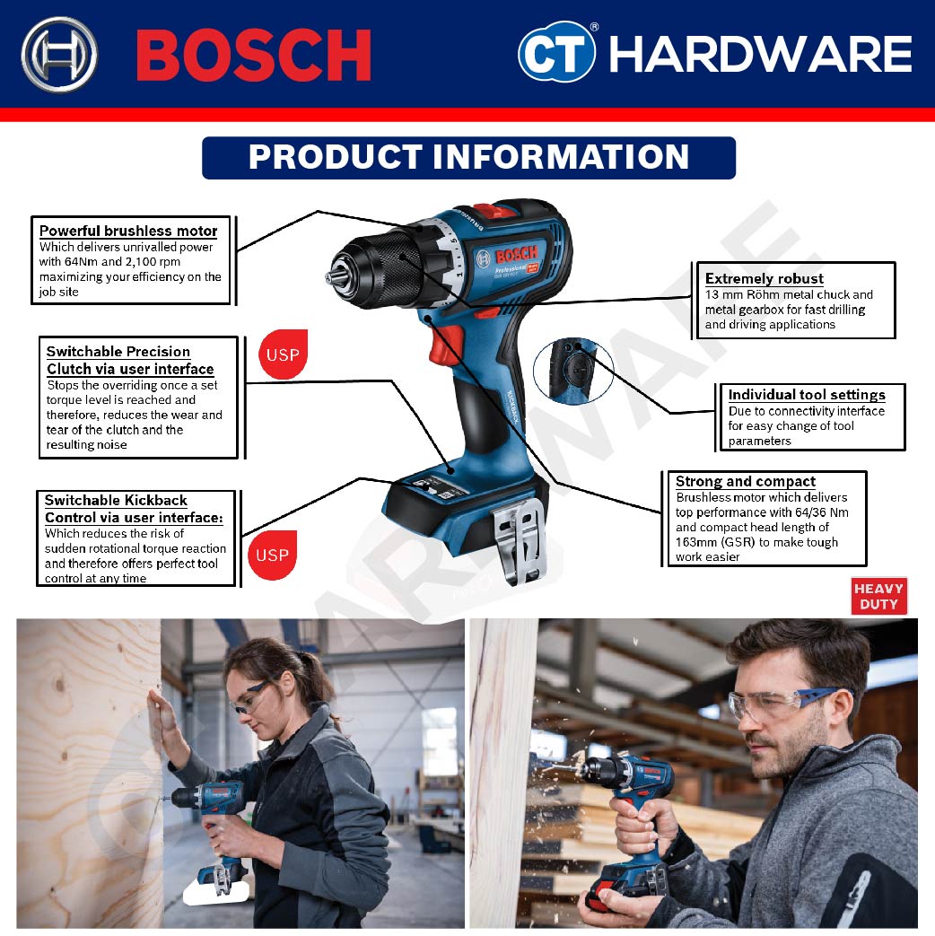 Bosch GSR 18V-90 C Professional Cordless Brushless Drill/Driver 18V | SOLO | 1-Battery | 2-Battery [06019K60L0 | GSR18V90CSOLO]