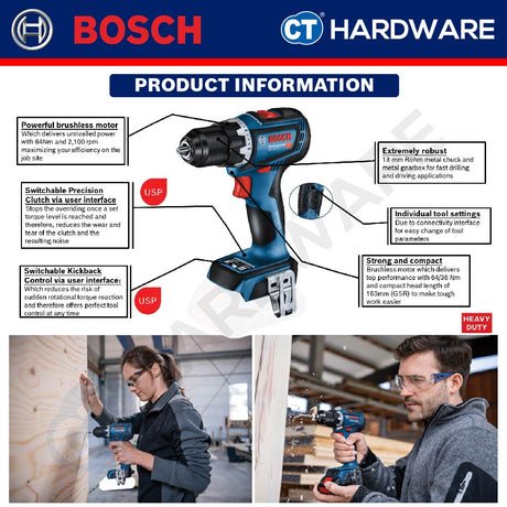 Bosch GSR 18V-90 C Professional Cordless Brushless Drill/Driver 18V | SOLO | 1-Battery | 2-Battery [06019K60L0 | GSR18V90CSOLO]