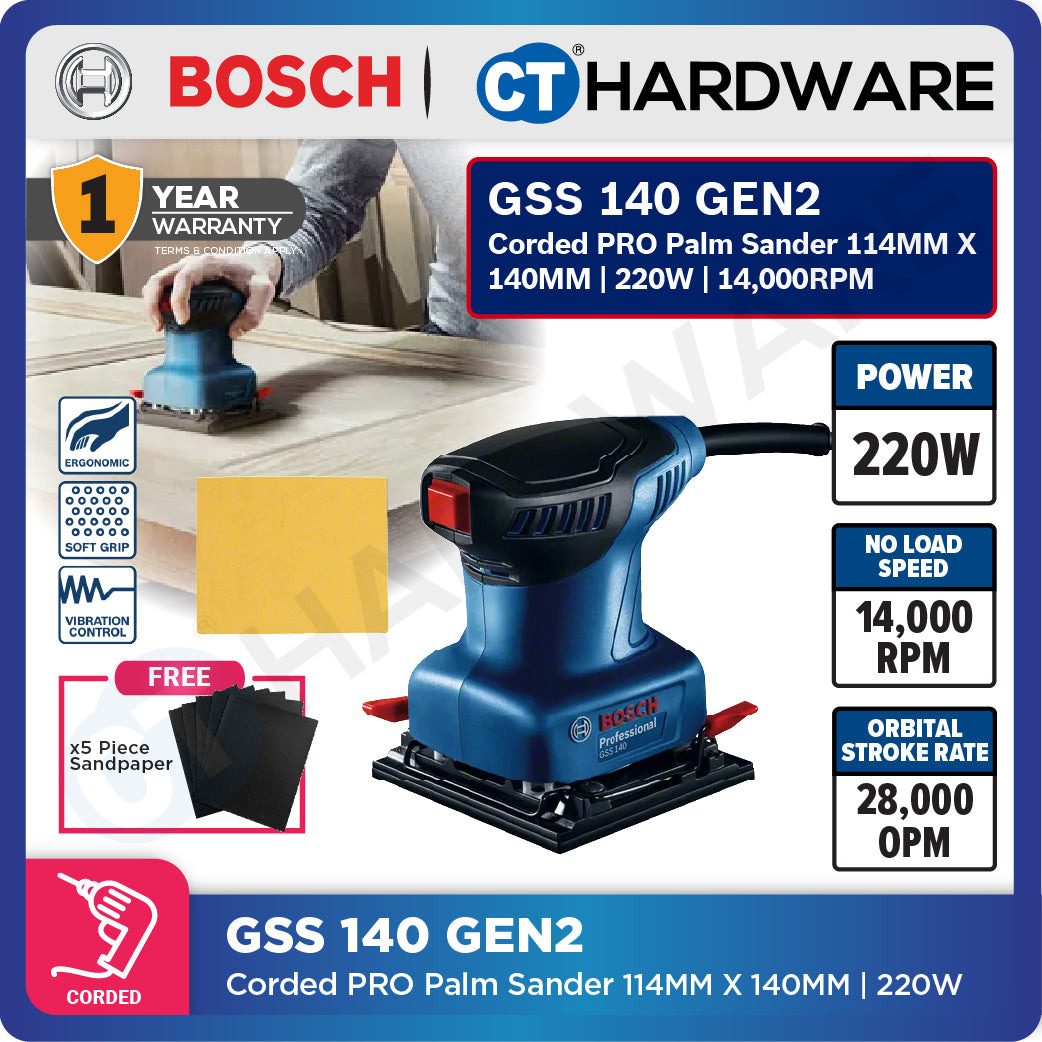 Bosch PRO GSS 140 GEN2 Palm Sander 220W 14,000 RPM 28,000 OPM [06012A80L1]