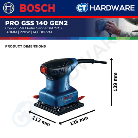 Bosch PRO GSS 140 GEN2 Palm Sander 220W 14,000 RPM 28,000 OPM [06012A80L1]