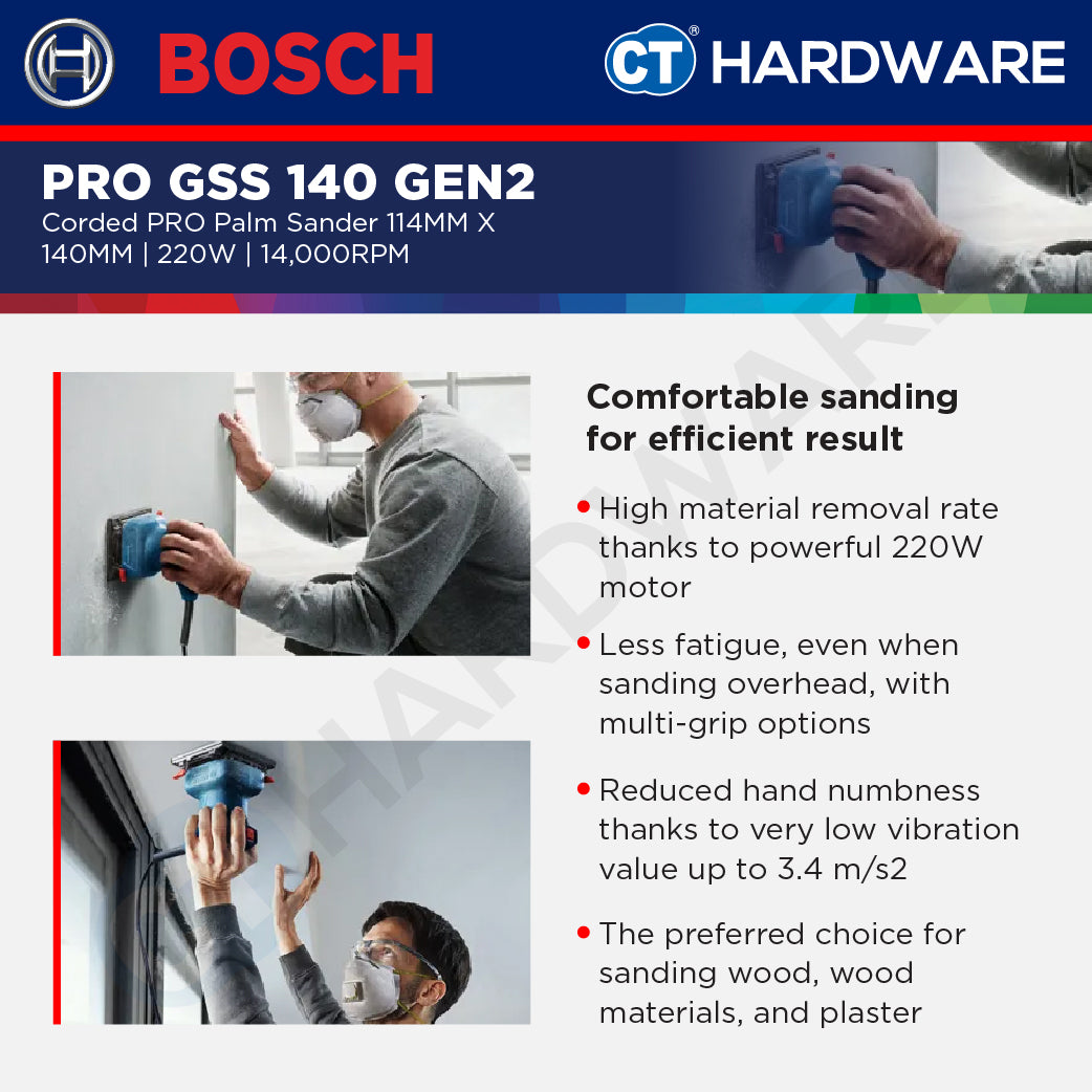 Bosch PRO GSS 140 GEN2 Palm Sander 220W 14,000 RPM 28,000 OPM [06012A80L1]
