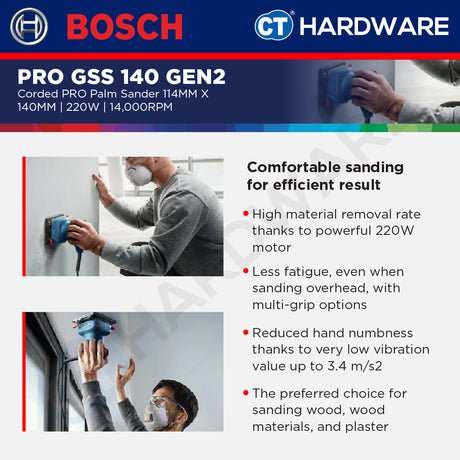 Bosch PRO GSS 140 GEN2 Palm Sander 220W 14,000 RPM 28,000 OPM [06012A80L1]