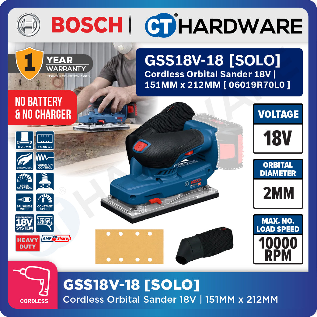 Bosch PRO GSS18V-18 Cordless Orbital Sander 18V 06019R70L0 (Body Only | 1-Battery | 2-Battery)