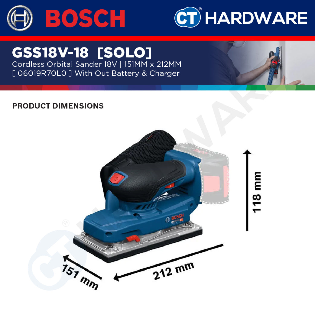 Bosch PRO GSS18V-18 Cordless Orbital Sander 18V 06019R70L0 (Body Only | 1-Battery | 2-Battery)