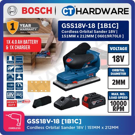 Bosch PRO GSS18V-18 Cordless Orbital Sander 18V 06019R70L0 (Body Only | 1-Battery | 2-Battery)