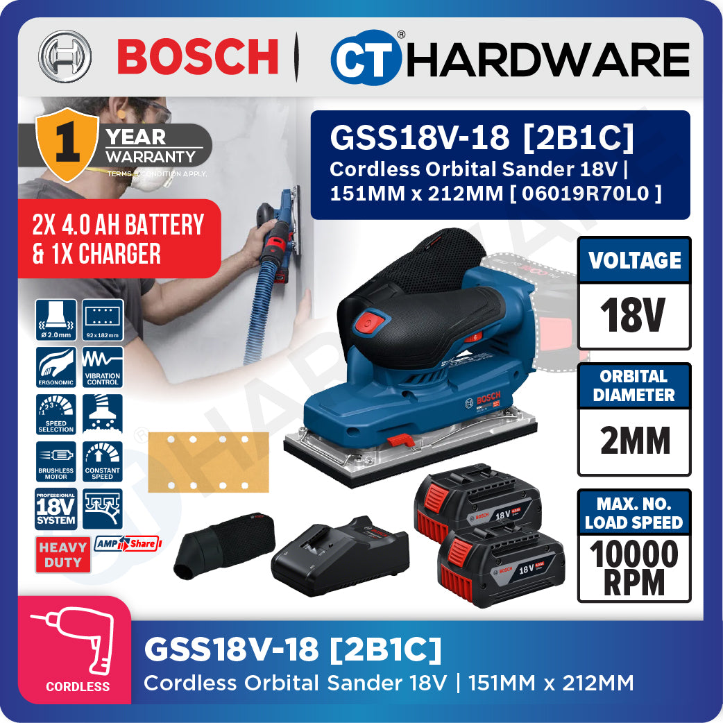 Bosch PRO GSS18V-18 Cordless Orbital Sander 18V 06019R70L0 (Body Only | 1-Battery | 2-Battery)