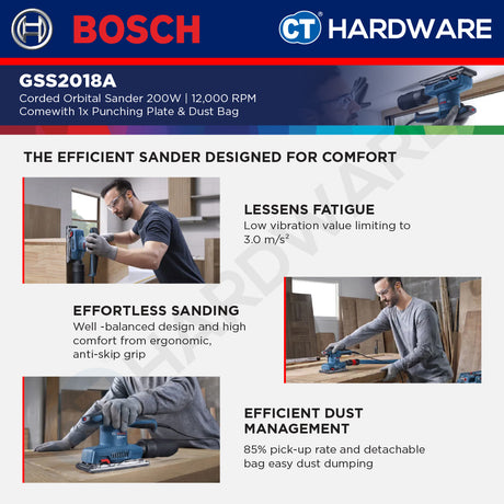 Bosch GSS2018 | GSS2018A Corded Orbital Sander 200W | 12,000RPM | Wood, Paint & Varnish Sanding