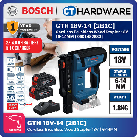 Bosch PRO GTH 18V-14 Cordless Wood Stapler 18V 0601482880 (Body Only | 1-Battery | 2-Battery)