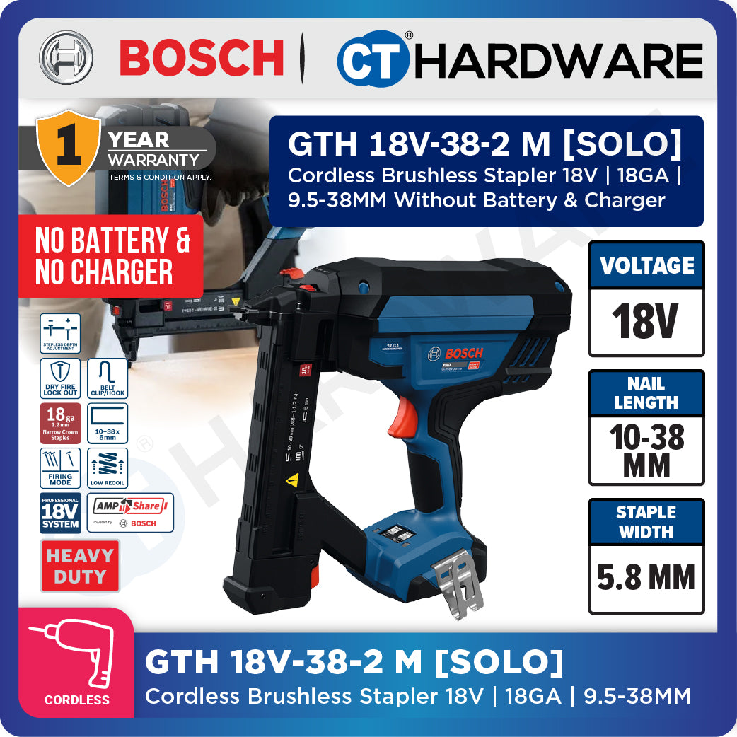 Bosch PRO GTH 18V-38-2 M Cordless Brushless Stapler 18V 18ga Solo [0601482D80]