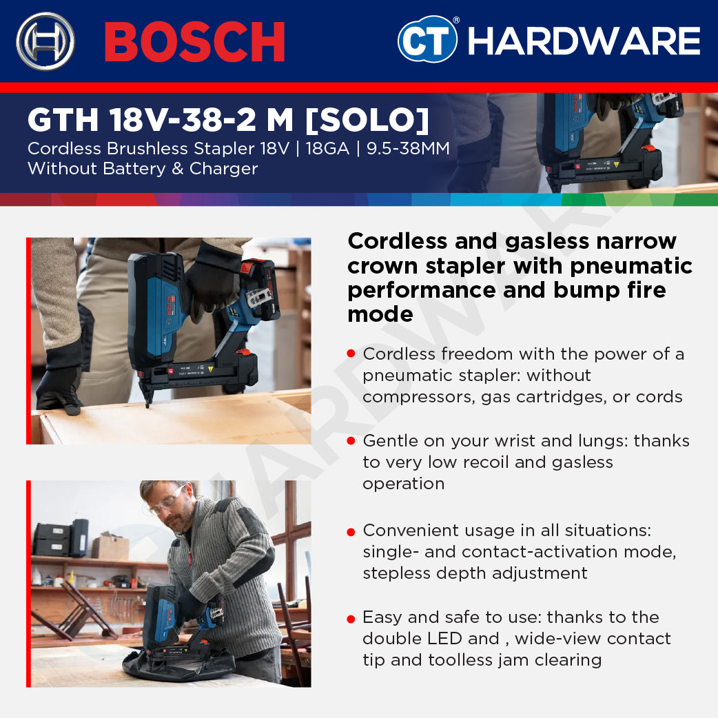 Bosch PRO GTH 18V-38-2 M Cordless Brushless Stapler 18V 18ga Solo [0601482D80]