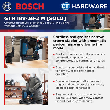 Bosch PRO GTH 18V-38-2 M Cordless Brushless Stapler 18V 18ga Solo [0601482D80]