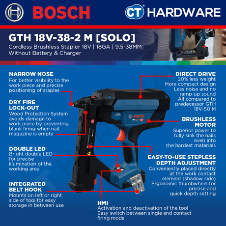 Bosch PRO GTH 18V-38-2 M Cordless Brushless Stapler 18V 18ga Solo [0601482D80]