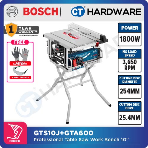 Bosch GTS 10 J Professional Table Saw 1800W 10" 254mm c/w GTA600 Saw Stand [0601B305L1 | GTS10JGTA600]