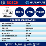 Bosch GTS 10 J Professional Table Saw 1800W 10" 254mm c/w GTA600 Saw Stand [0601B305L1 | GTS10JGTA600]