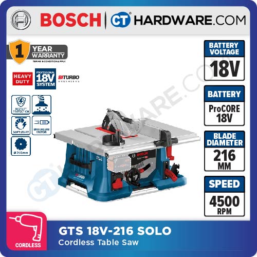 Bosch GTS 18V-216 SOLO Professional Cordless Brushless Table Saw BITURBO 18V 216mm [0601B440K0 | GST18V216SOLO]