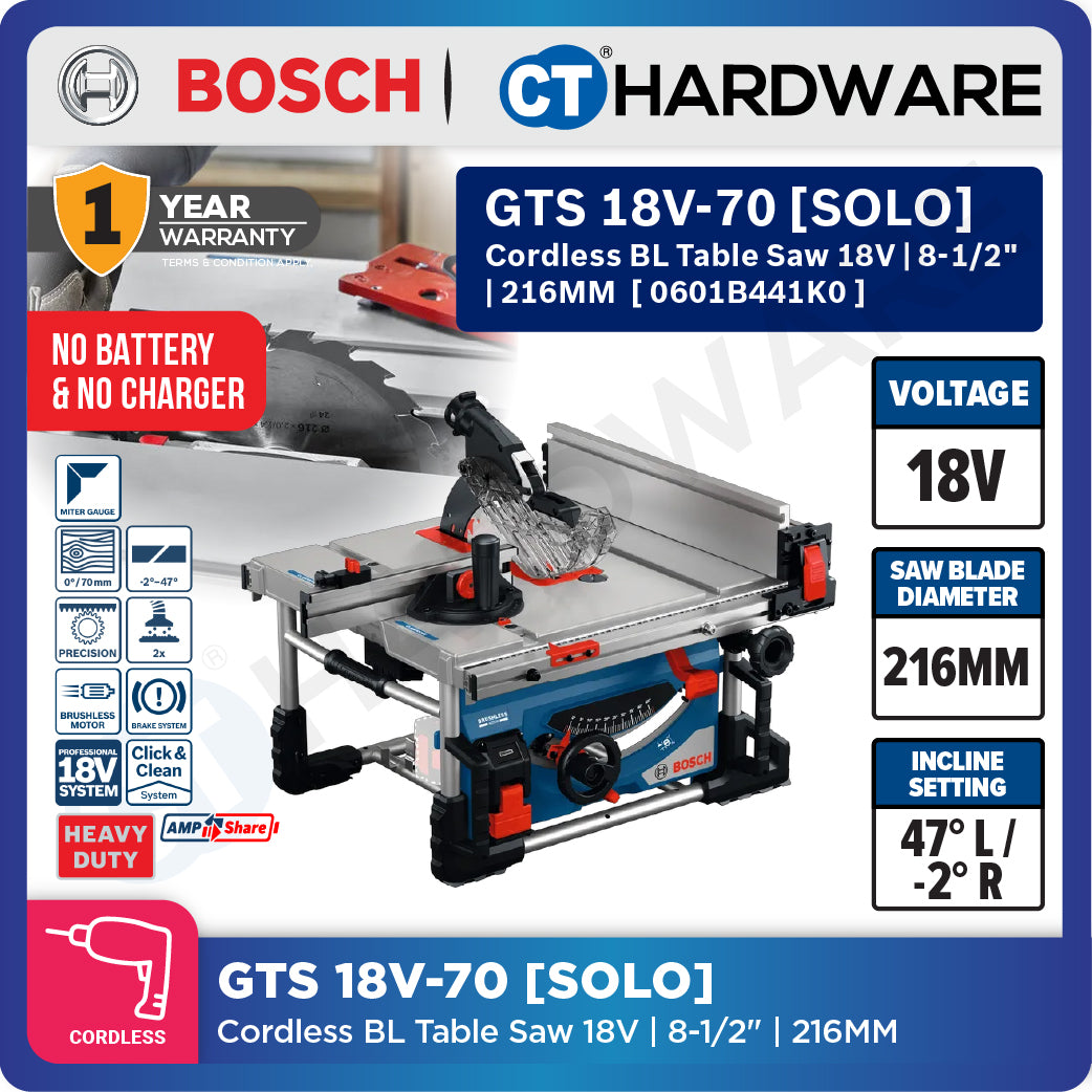 Bosch PRO GTS 18V-70 Cordless Table Saw 18V 0601B441K0 (Body Only | 2-Battery)