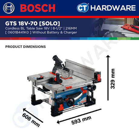 Bosch PRO GTS 18V-70 Cordless Table Saw 18V 0601B441K0 (Body Only | 2-Battery)