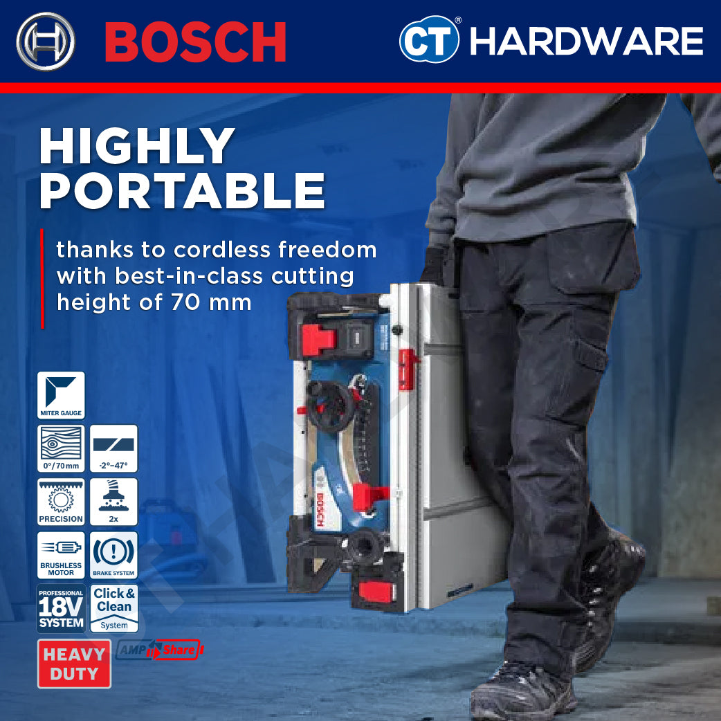 Bosch PRO GTS 18V-70 Cordless Table Saw 18V 0601B441K0 (Body Only | 2-Battery)
