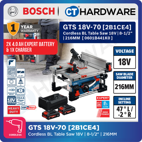 Bosch PRO GTS 18V-70 Cordless Table Saw 18V 0601B441K0 (Body Only | 2-Battery)