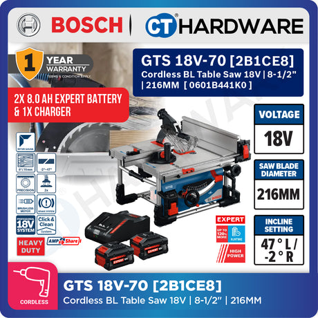 Bosch PRO GTS 18V-70 Cordless Table Saw 18V 0601B441K0 (Body Only | 2-Battery)