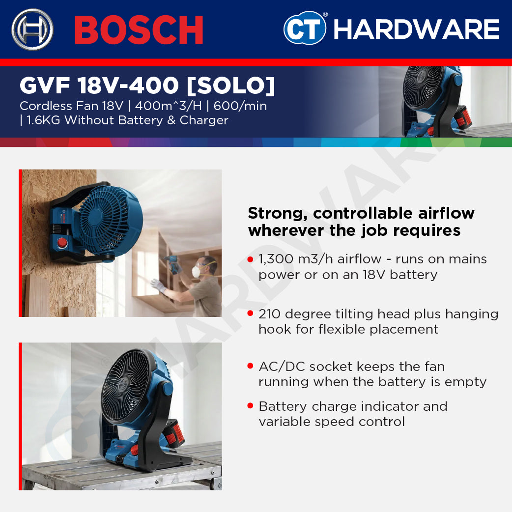 Bosch PRO GVF 18V-400 Cordless Jobsite Fan 18V 400m³/h Solo [06019U1480]