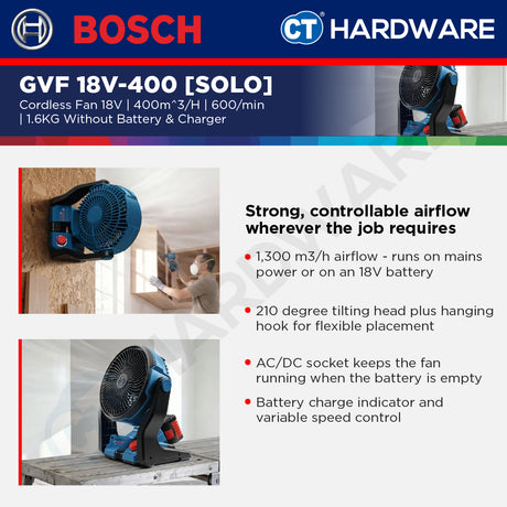 Bosch PRO GVF 18V-400 Cordless Jobsite Fan 18V 400m³/h Solo [06019U1480]