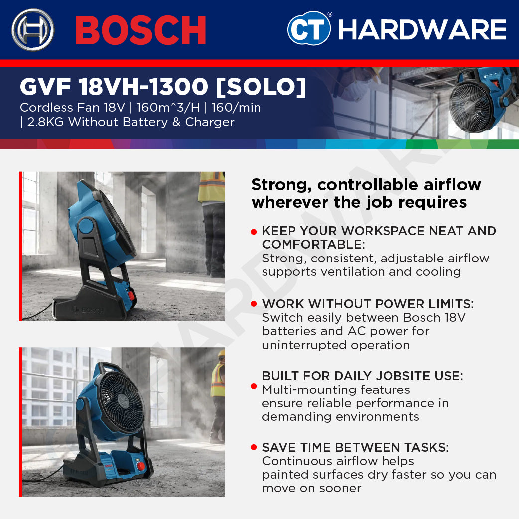 Bosch PRO GVF 18VH-1300 Hybrid Jobsite Fan 18V 1300m³/h Solo [06019U1080]