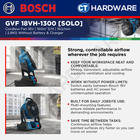 Bosch PRO GVF 18VH-1300 Hybrid Jobsite Fan 18V 1300m³/h Solo [06019U1080]