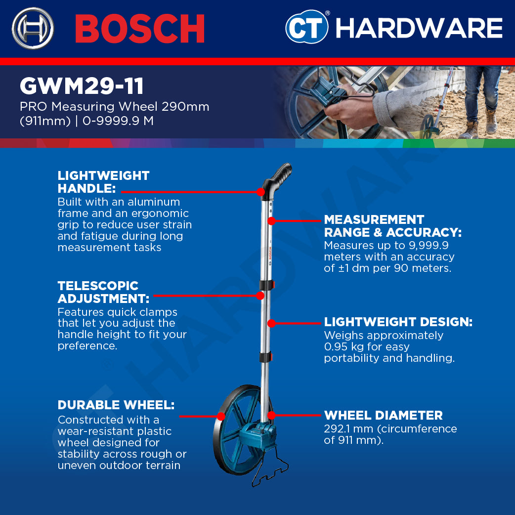 Bosch PRO GWM29-11 Measuring Wheel 292.1mm 9999.9m [06010740F0]