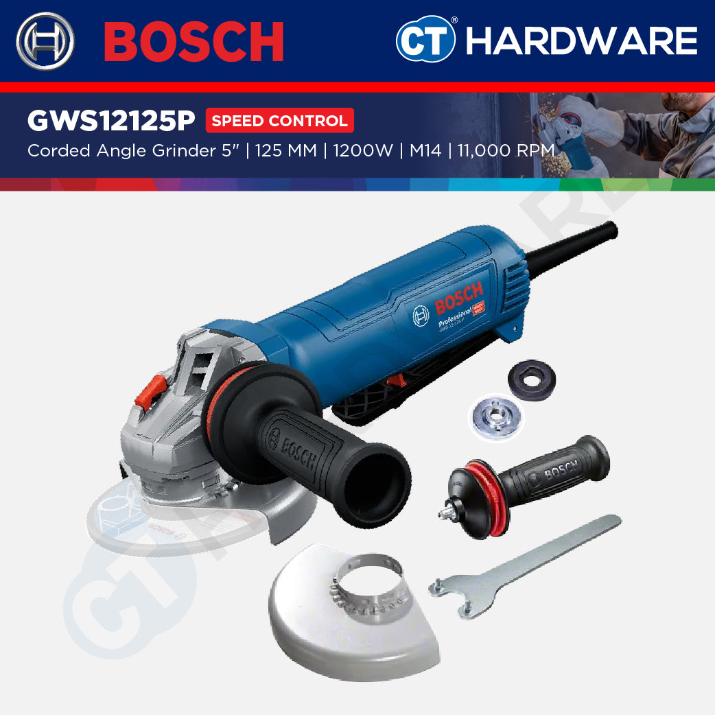 Bosch GWS12125P Corded Angle Grinder 5" | 125MM | 1200W | M14 | 11,000RPM With Speed Control