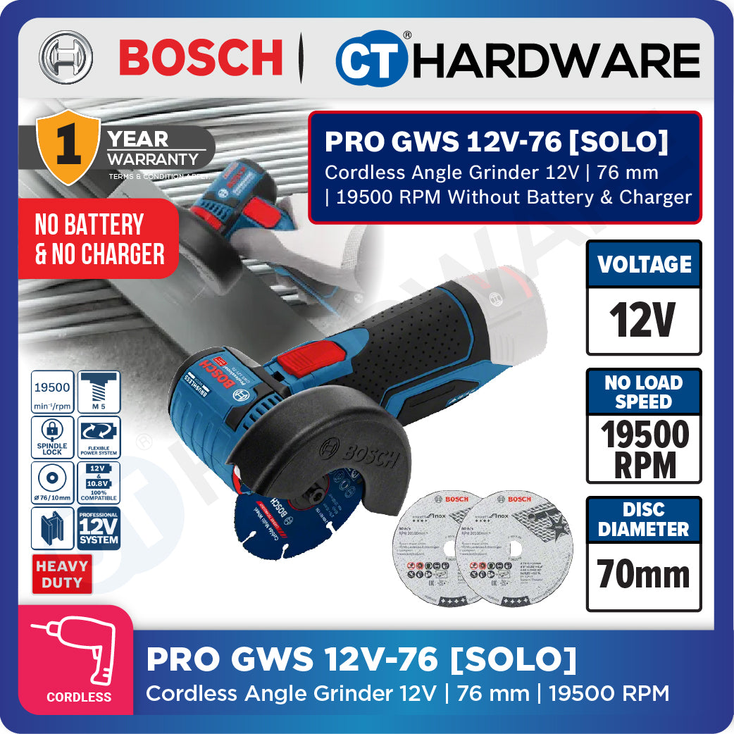 Bosch PRO GWS 12V-76 Cordless Angle Grinder 12V 76mm Solo [06019F2000]
