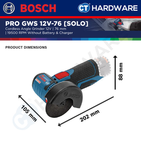 Bosch PRO GWS 12V-76 Cordless Angle Grinder 12V 76mm Solo [06019F2000]