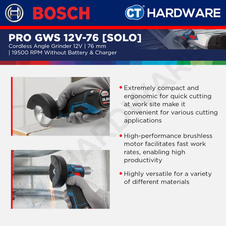 Bosch PRO GWS 12V-76 Cordless Angle Grinder 12V 76mm Solo [06019F2000]