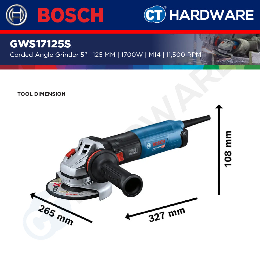 Bosch GWS17125S Corded Angle Grinder 5" | 125MM | 1200W | M14 | 11,500 RPM