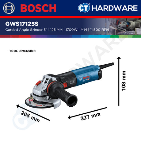 Bosch GWS17125S Corded Angle Grinder 5" | 125MM | 1200W | M14 | 11,500 RPM