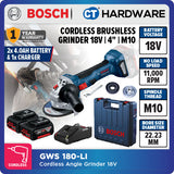 Bosch GWS 180-LI Professional Cordless Brushless Angle Grinder 18V 4" 100mm [06019H90L1 | GWS180LI4AH]