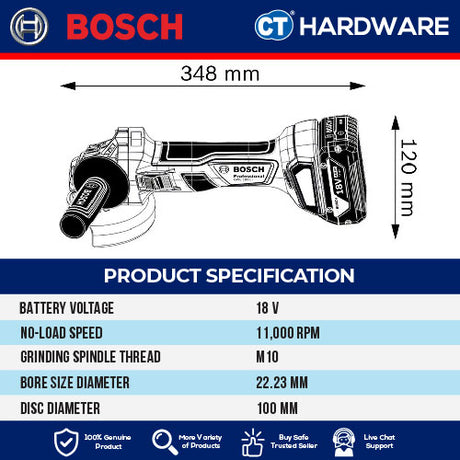 Bosch GWS 180-LI Professional Cordless Brushless Angle Grinder 18V 4" 100mm [06019H90L1 | GWS180LI4AH]