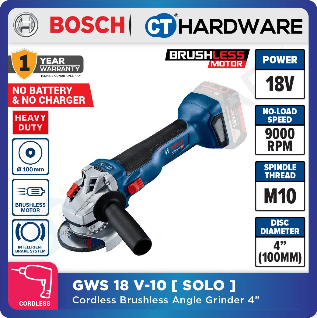 Bosch GWS 18V-10 Professional Cordless Brushless Angle Grinder 18V 4" 100MM | SOLO | 4.0Ah | 8.0Ah [06019J40K0 | GWS18V10SOLO]