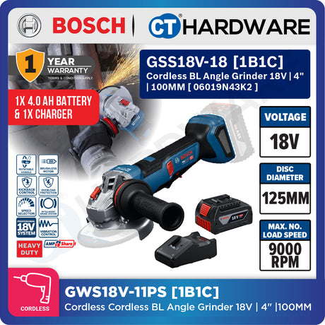 Bosch PRO GWS18V-11PS Cordless Angle Grinder 18V 06019N43K2 (Body Only | 1-Battery | 2-Battery)