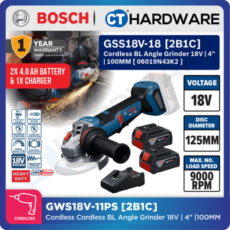 Bosch PRO GWS18V-11PS Cordless Angle Grinder 18V 06019N43K2 (Body Only | 1-Battery | 2-Battery)