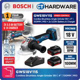 Bosch GWS18V11S Cordless Brushless Angle Grinder 18V | 4" | 100MM | M10 Come with 2x 5.0Ah 18V Battery & Charger